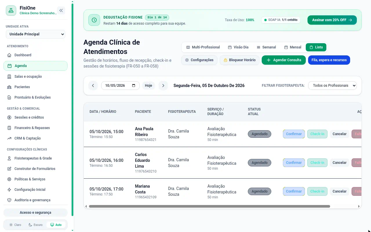 Grade de Agendamentos e Salas FisiOne